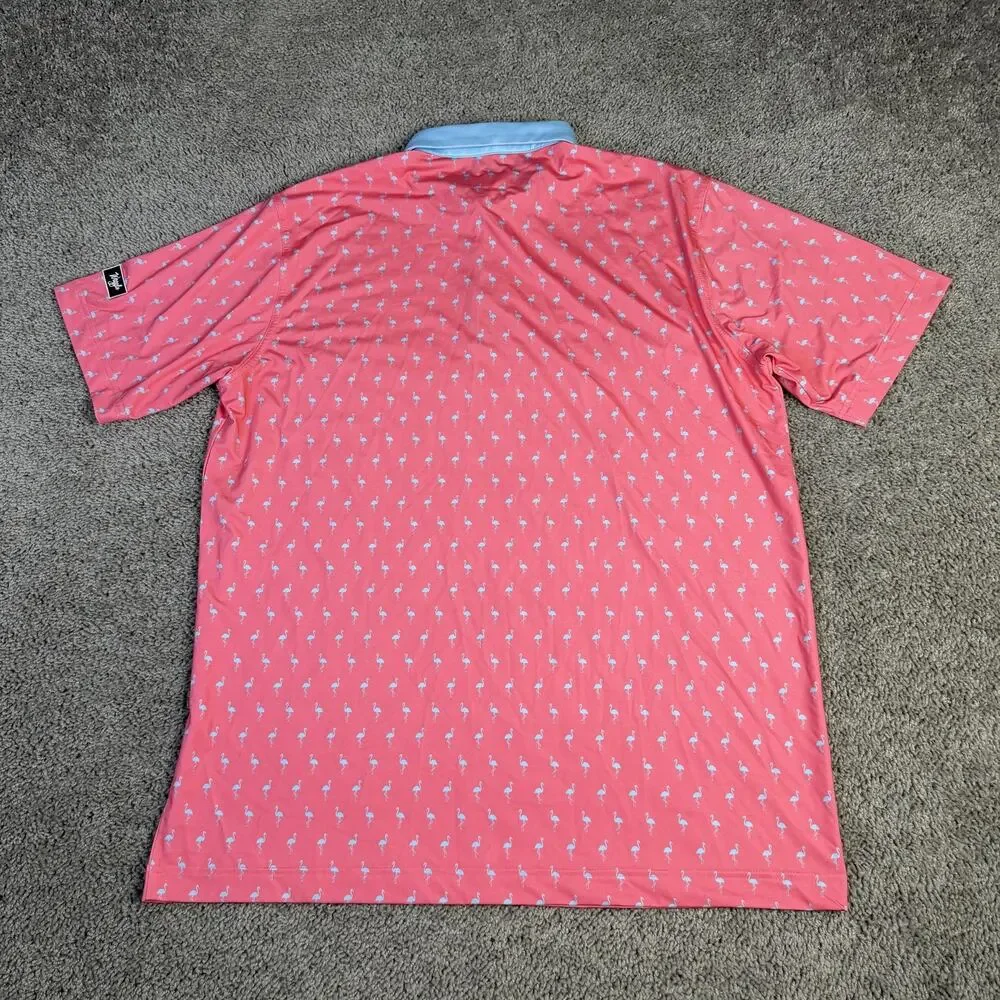Waggle Polo Shirt Mens XL Pink Blue Performance Flamingo Stretch Golf Print - Picture 5 of 11